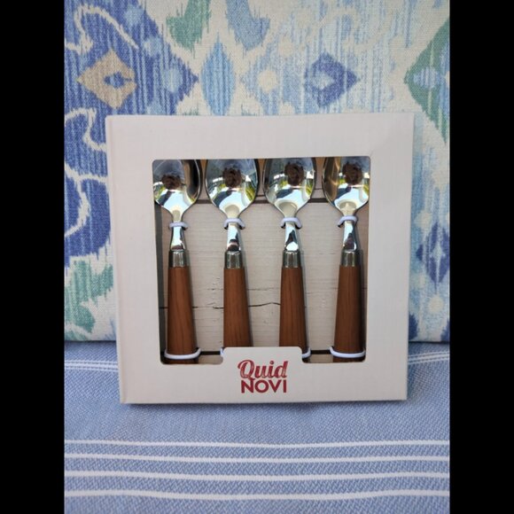 Moka Spoons Set of 4 – Brown Wood Espresso Teaspoons Stainless Steel Quid Novi - Picture 2 of 3